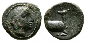 Cyprus, Curium, Uncertain King, c. 350-333 BC, Æ, 11mm. Head of Apollo right / three-quarters stag advancing right, head left, 1.84g, 11mm. Coins From...