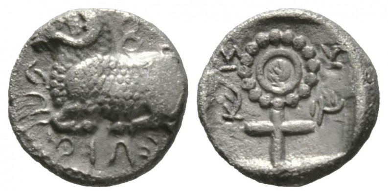 Cyprus, Salamis, Nikodamos, c. 460-450 BC, Diobol, 1.58g, 10mm. Ram recumbent le...