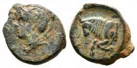 Cyprus, Salamis, Evagoras II (361-351 BC), Æ, 2.20g, 13mm. Head of Athena left wearing crested helmet / Forepart of bull left. SNG Cop. 60; BMC 75. Ne...