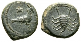 Cyprus, Uncertain, Pseudo-autonomous issue, time of Augustus(?), 27 BC-AD 14, Æ, 2.82g, 17mm. Capricorn right; star above / Scorpion; star to right. A...
