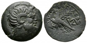 Ptolemaic Kings of Egypt, Cleopatra VII Philopator (51-30 BC), Obol, Uncertain mint on Cyprus(?), 7.07g, 25mm. Head of Zeus-Ammon right / Eagle with c...