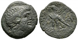 Ptolemaic Kings of Egypt, Cleopatra VII Philopator (51-30 BC), Obol, Uncertain mint on Cyprus(?), 6.98g, 25mm. Head of Zeus-Ammon right / Eagle with c...