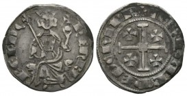 Cyprus, Crusaders, Lusignan Kingdom of Cyprus, Henry II (1285-1324), Gros, Nicosia, 4.55g, 26mm. Henry seated facing on throne decorated with lions, h...