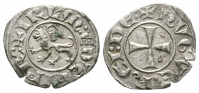 Crusaders, Lusignan Kingdom of Cyprus, Hugh IV (1324-1359), Denier, 0.69g, 15mm. Cross pattée / Lion rampant left. CCS 75. Very Fine