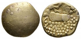 Northwest Gaul, Carnutes - Durocasses, Hemistater, c. 50 BC, 2.93g, 14mm. Blank / Celticized horseman right. De la Tour 2563. Very fine and very rare