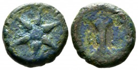 Etruria, Uncertain inland mint, c. 300-250 BC, Uncia, 5.17g, 17mm. Wheel with six spokes / Head of labrys. Vecchi, EC 17-21; Vecchi, ICC 170b; HNItaly...