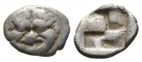 Macedon, Neapolis, c. 500-480 BC, Obol, 0.87g, 8mm. Facing gorgoneion / Quadripartite incuse square. SNG ANS 423. Near Very fine.