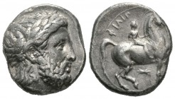 Kings of Macedon, Philip II (359-336 BC), Tetradrachm, Pella, 342-336 BC, 14.04g, 23mm. Laureate head of Zeus right / Youth, holding palm and reins, o...