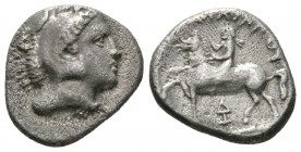 Kings of Macedon, Philip II (359-336 BC), Drachm, Pella, c. 359/6-354 BC, 3.33g, 15mm. Head of Herakles right, wearing lion's skin headdress / Youth o...