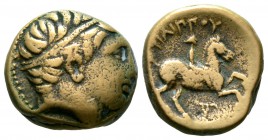 Kings of Macedon, Philip II (359-336 BC), Unit, Uncertain Macedonian mint, 5.88g, 16mm. Male head right, wearing tainia / Youth on horseback right. Cf...