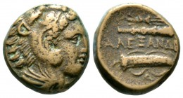 Kings of Macedon, Alexander III ‘the Great’ (336-323 BC), Æ, Amphipolis, 332-323 BC, 7.02g, 17mm. Head of Herakles right, wearing lion’s skin headdres...