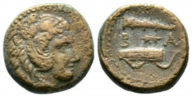 Kings of Macedon, Alexander III ‘the Great’ (336-323 BC), Æ, Uncertain mint in Macedon, c. 325-310 BC, 5.22g, 16mm. Head of Herakles right, wearing li...