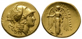 Kings of Macedon, Alexander III ‘the Great’ (336-323 BC), Stater, Salamis or Western Asia Minor mint, c. 332/1-323 BC, 8.55g, 20mm. Helmeted head of A...