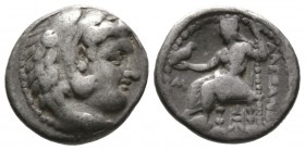 Kings of Macedon, Alexander III ‘the Great’ (336-323 BC), Drachm, Babylon, 325-323 BC, 4.09g, 15mm. Head of Herakles right, wearing lion skin / Zeus s...
