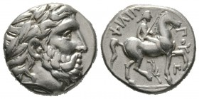 Kings of Macedon, Philip III Arrhidaios (323-317 BC), Tetradrachm, in the types of Philip II, Amphipolis, c. 318-317 BC, 14.19g, 22mm. Laureate head o...