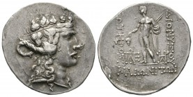 Thrace, Maroneia, c. 189/8-49/5 BC, Tetradrachm, 16.40g, 35mm. Wreathed head of young Dionysos right / Dionysos standing half-left, holding grapes and...