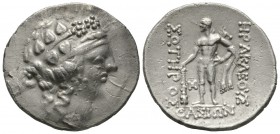 Islands of Thrace, Thasos, c. 90-75 BC, Tetradrachm, 16.34g, 33mm. Wreathed head of young Dionysos right / Herakles standing facing, head left, holdin...