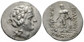 Islands of Thrace, Thasos, c. 90-75 BC, Tetradrachm, 16.78g, 33mm. Wreathed head of young Dionysos right / Herakles standing facing, head left, holdin...