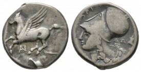 Akarnania, Anaktorion, 320-280 BC, Stater, 8.34g, 21mm. Pegasos flying left / Helmeted head of Athena left; altar behind. BCD Akarnania 108. Near Very...