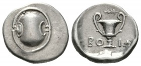 Boeotia, Federal Coinage, c. 395-340 BC, Hemidrachm, 2.69g, 14mm. Boeotian shield / Kantharos; above, club right; BO-IΩ across lower field; all within...