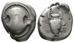 Boeotia, Thebes, c. 395-338 BC, Stater, Anti-, magistrate, c. 390-382 BC, 11.72g, 22mm. Boeotian shield / Amphora; AN(retrograde) downward on right, T...