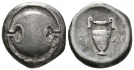 Boeotia, Thebes, c. 395-338 BC, Stater, Krat-, magistrate, c. 363-338 BC, 11.85g, 20mm. Boeotian shield / Amphora; KP-AT across field; all within incu...