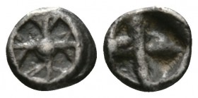Attica, Athens, c. 515-510 BC, Hemiobol, Wappenmunzen type, 0.37g, 8mm. Wheel of four spokes / Quadripartite incuse square, divided diagonally. Cf. Se...