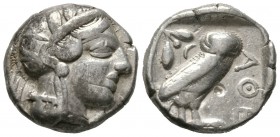 Attica, Athens, c. 454-404 BC, Tetradrachm, 17.09g, 25mm. Helmeted head of Athena right, with frontal eye / Owl standing right, head facing; olive spr...