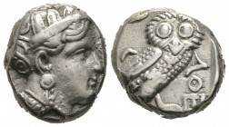 Attica, Athens, c. 454-404 BC, Tetradrachm, 17.19g, 21mm. Helmeted head of Athena right, with frontal eye / Owl standing right, head facing; olive spr...