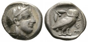 Attica, Athens, c. 454-404 BC, Drachm, 4.01g, 14mm. Helmeted head of Athena right / Owl standing right, head facing; olive sprig and crescent behind; ...