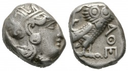 Attica, Athens, c. 353-294 BC, Tetradrachm, 16.99g, 21mm. Helmeted head of Athena right, with profile eye / Owl standing right, head facing; olive spr...