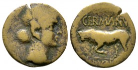 Augustus (27 BC-AD 14), Gaul, Treveri(?), Quadrans(?), Germanus Indutilli L(ibertus), magistrate, 3.19g, 16mm. Diademed head of Germanus right / Bull ...