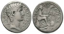 Augustus (27 BC-AD 14), Seleucis and Pieria, Antioch, Tetradrachm, year 26 of the Actian Era and Cos. XII (5 BC), 14.79g, 27mm. Laureate head right / ...