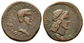 Kings of Bosporus, Aspourgos with Gaius (Caligula, as king, AD 14/5-37/8), 12 Units, 6.45g, 22mm. Bare head of Caligula right / Diademed head of Aspou...