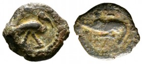 Egypt, Alexandria, Julio-Claudian period, 1st century AD, Dichalkon, 1.61g, 14mm. Ibis standing right / Crocodile standing right, wearing disc. RPC I ...