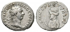 Trajan (98-117), Seleucis and Pieria, Antioch, Didrachm, 98-9, 7.03g, 21mm. Laureate head of Trajan right / Draped bust of Baalat-Hera left, wearing c...