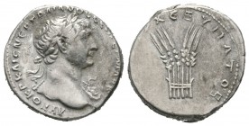 Trajan (98-117), Arabia, Bostra, Tridrachm, 112-4, 9.95g, 22mm. Laureate bust right, wearing aegis / Bundle of six grain ears. Metcalf, Tell Kalak -; ...