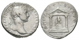 Trajan (98-117), Arabia, Bostra, Tridrachm, 112-4, 10.00g, 24mm. Laureate bust right, slight drapery / Distyle temple with eagle in pediment; cult ima...