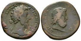 Marcus Aurelius (161-180), Cyrenaica, Cyrene(?), Æ, 20.40g, 28mm. Laureate head right / Head of Zeus-Ammon right. Sydenham, Caesarea 340 (Caesarea in ...