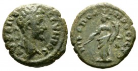 Septimius Severus (193-211), Moesia Inferior, Nicopolis ad Istrum, Æ, 3.85g, 15mm. Laureate head right / Tyche standing left, holding rudder and cornu...
