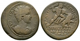 Caracalla (198-217), Lydia, Blaundus, Æ, Tiberius Claudius Alexandros, magistrate, 20.58g, 32mm. Laureate and cuirassed bust right, with gorgoneion on...