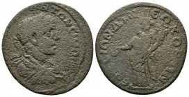 Elagabalus (218-222), Ionia, Ephesus, Æ, 20.09g, 36mm. Laureate, draped and cuirassed bust right / Tyche standing left, holding patera and cornucopiae...