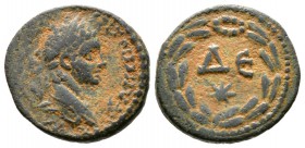 Elagabalus (218-222), Seleucis and Pieria, Antioch, Æ, 4.17g, 17mm. Laureate head right / Large ΔЄ, star below; all within wreath. McAlee 799. Very fi...