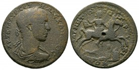 Severus Alexander (222-235), Ionia, Magnesia, Æ, Aur. Tuchikos magistrate, 24.00g, 35mm. Laureate, draped and cuirassed bust right / Emperor on horseb...