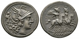 Roman Republic, C. Terentius Lucanus, Denarius, Rome, 147 BC, 3.86g, 18mm. Helmeted head of Roma right; behind, Victory standing right, holding wreath...