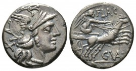 Roman Republic, C. Valerius C.f. Flaccus, Denarius, Rome, 140 BC, 3.66g, 17mm. Helmeted head of Roma right / Victory driving galloping biga right. Cr....