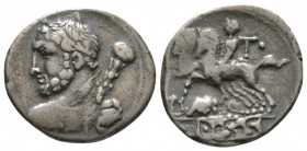 Roman Republic, Ti. Quinctius, Denarius, Rome, 112-111 BC, 3.76g, 18mm. Laureate bust of Hercules left, seen from behind, with club over shoulder / Tw...