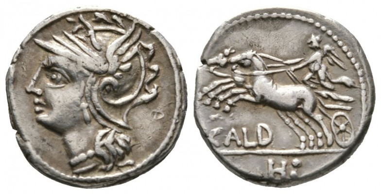 Roman Republic, C. Coelius Caldus, Denarius, Rome, 104 BC, 3.90g, 17mm. Helmeted...