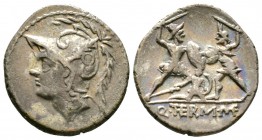 Roman Republic, Q. Thermus M.f., Denarius, Rome, 103 BC, 3.71g, 19mm. Head of Mars left, wearing crested helmet ornamented with plume and annulet / Tw...