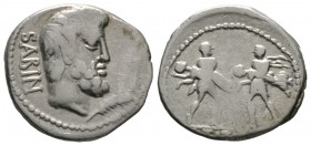 Roman Republic, L. Titurius L.f. Sabinus, Denarius, Rome, 89 BC, 3.87g, 19mm. Bareheaded and bearded head of King Tatius right; palm-branch before / T...
